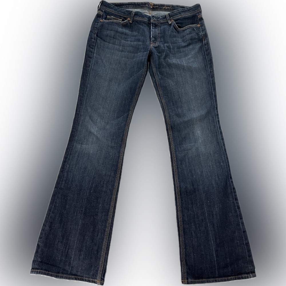 7 for All Mankind Flynt low-rise bootcut flare jeans, Sz 32, Dark Wash